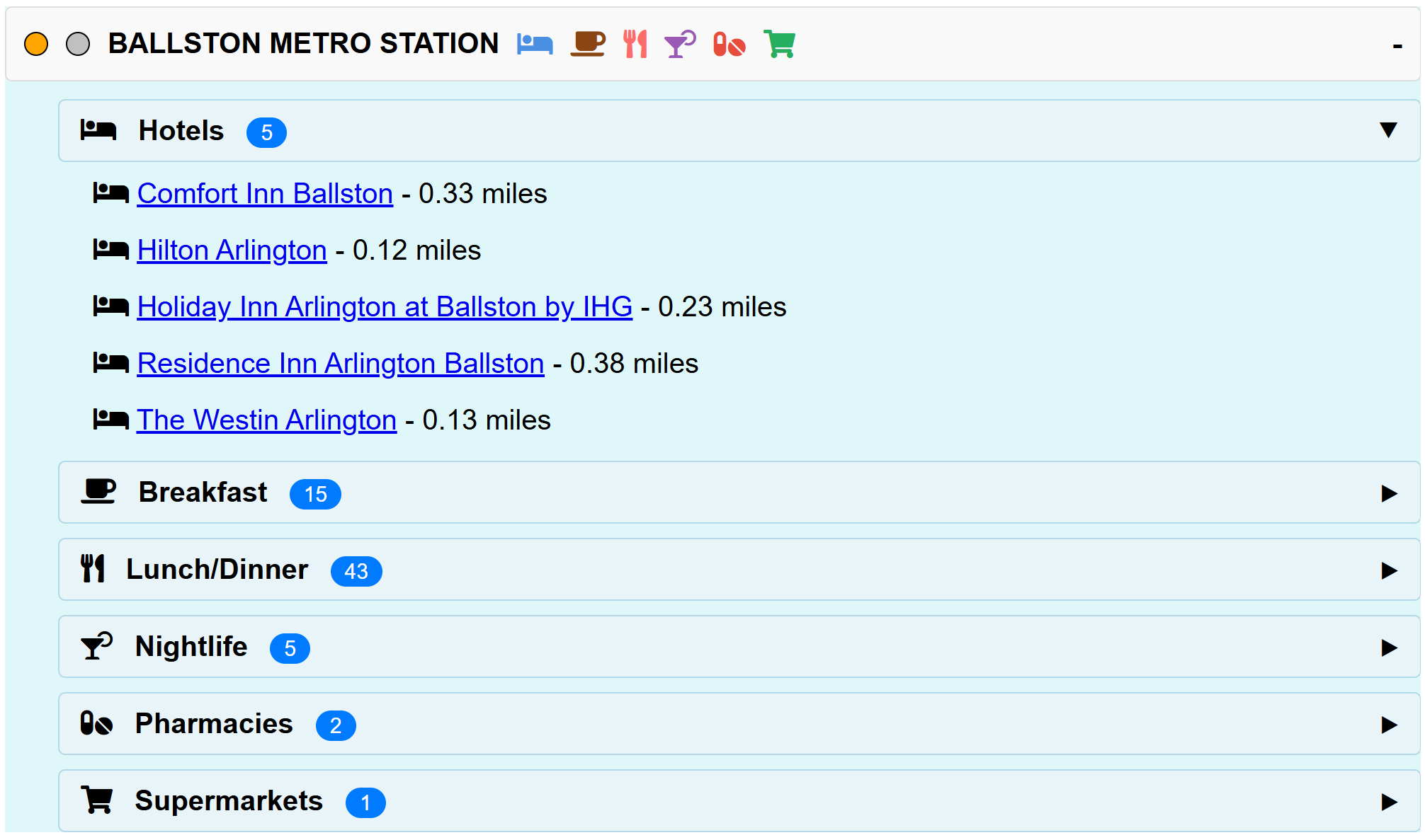 Destinations by Station table view