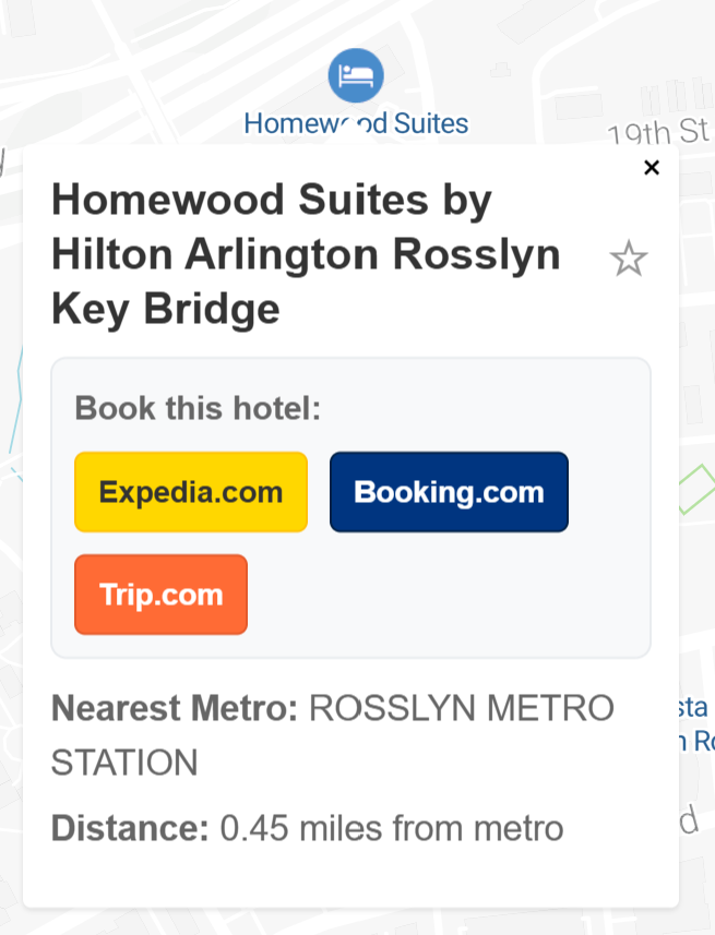 Hotel information display with booking links