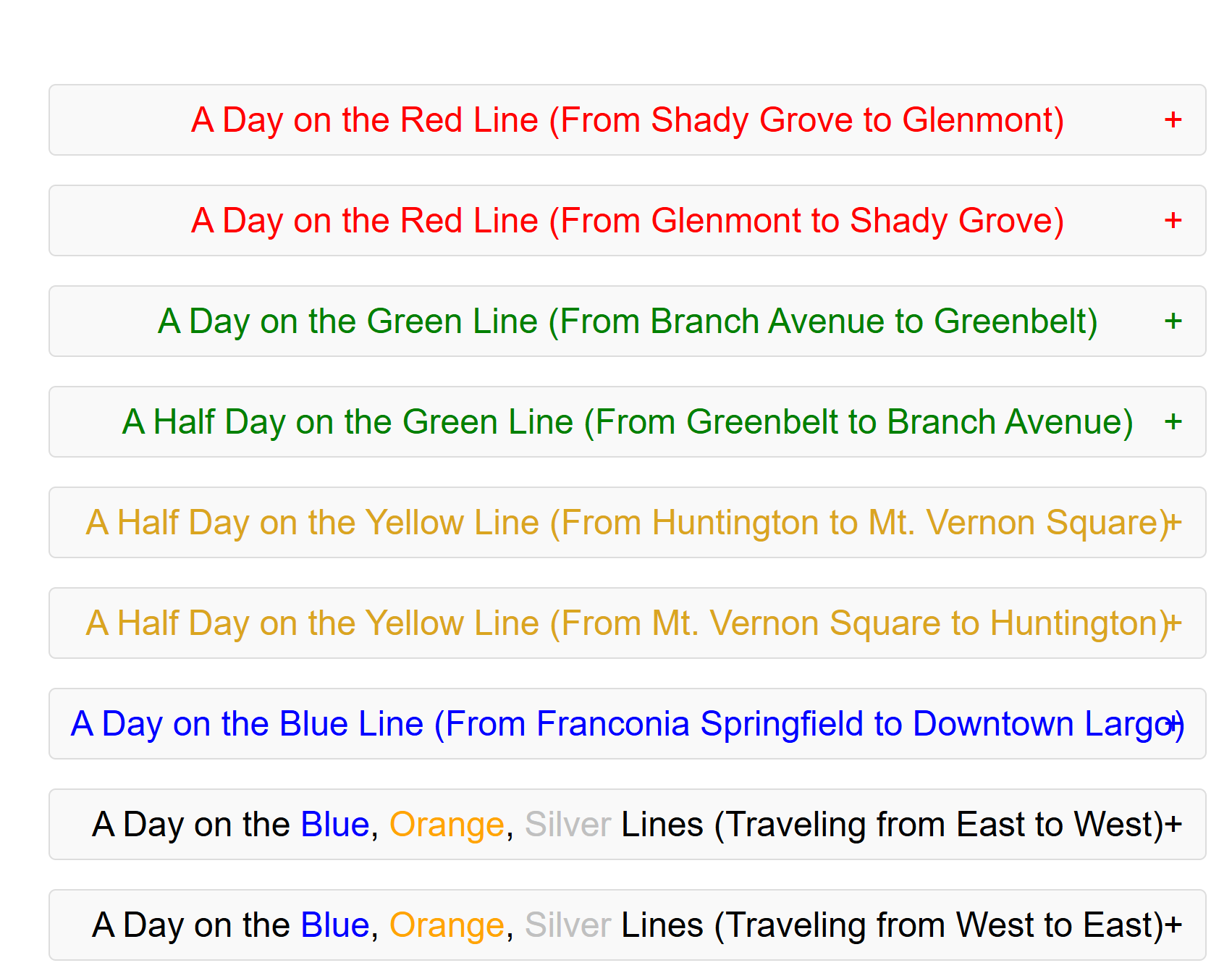 Sample itineraries for Metro travel
